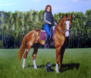 Портрет девушки на лошади. Картина писалась на заказ. Размер 100*130 см.