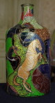 бутылка( 5 л) высота 35см  витражные краски Nerchaw, акриловые контуры Decola, акриловые краски Гамма.